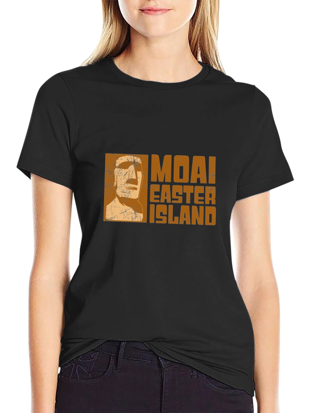 Moai Easter Island Graphic Tee - Black Cotton T-Shirt