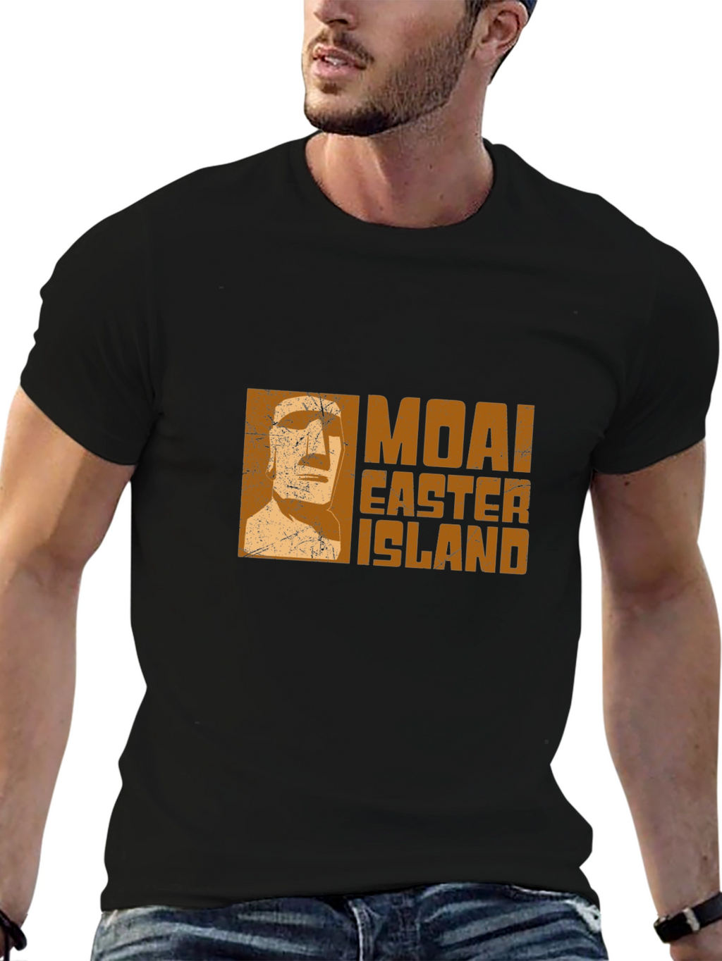 Moai Easter Island Graphic Tee - Black Cotton T-Shirt
