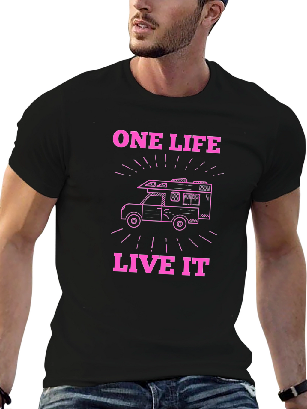One Life Live It Pink RV Graphic Black T-Shirt