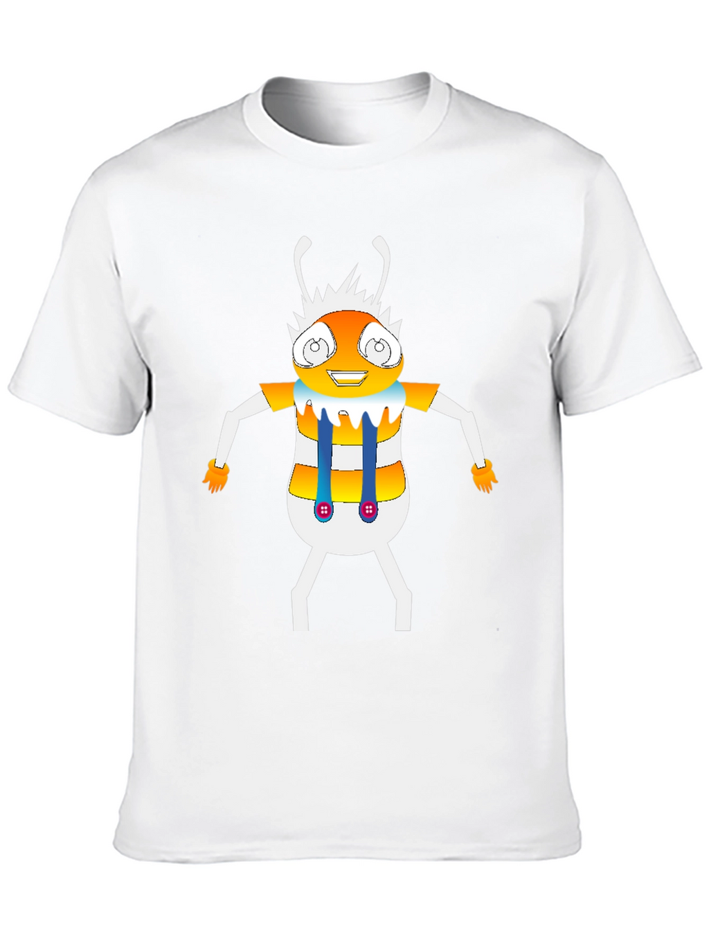 Cartoon Insect Graphic Tee - Black Crew Neck T-Shirt