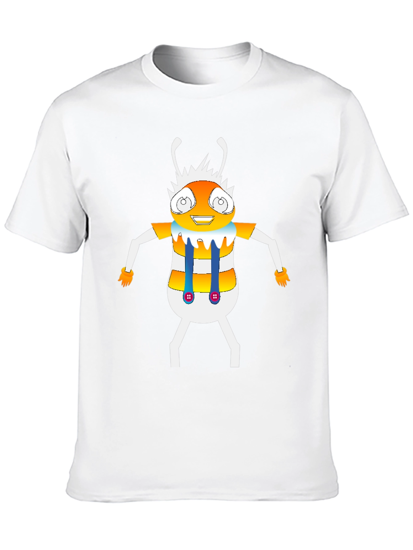 Cartoon Insect Graphic Tee - Black Crew Neck T-Shirt