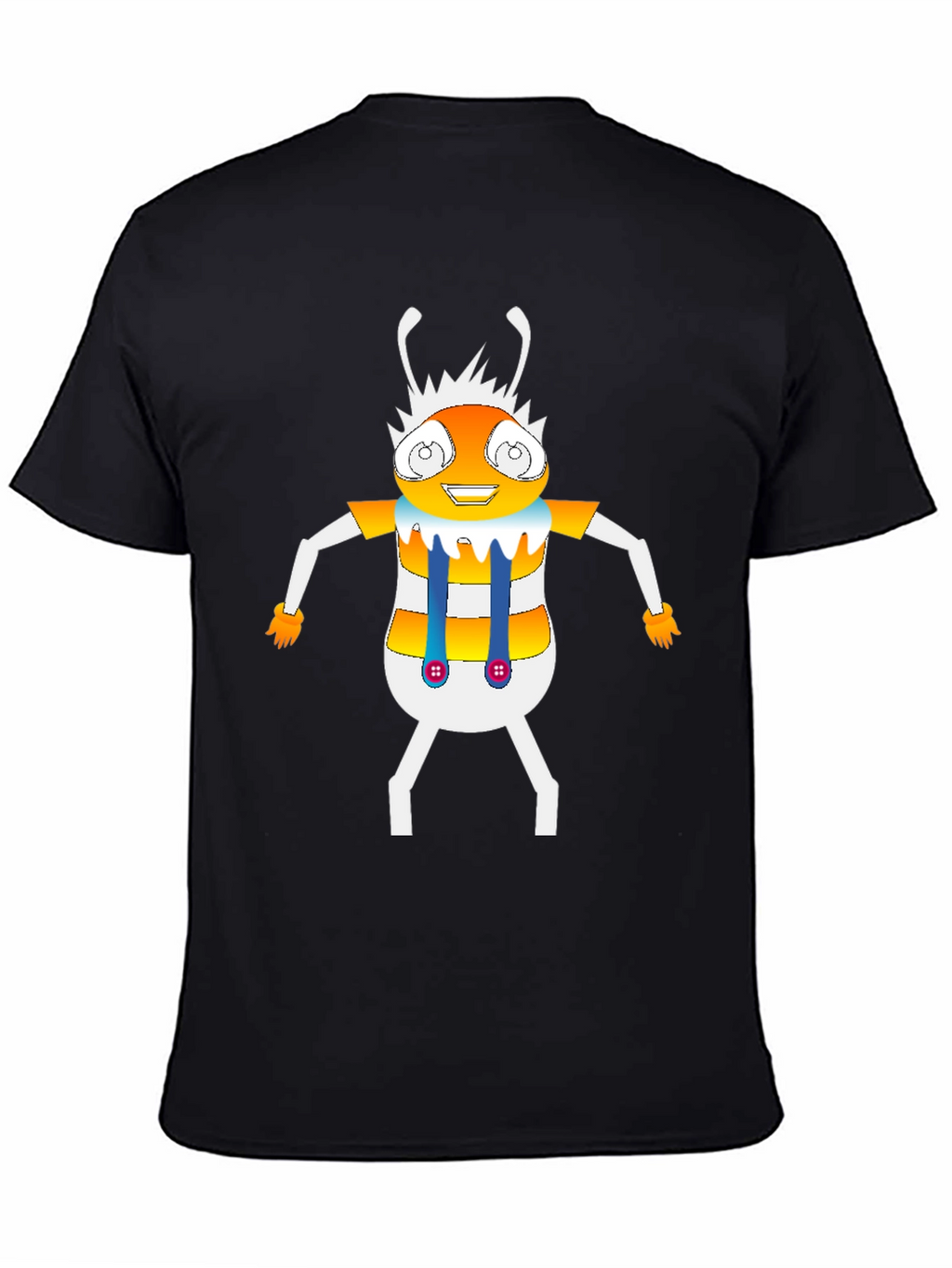 Cartoon Insect Graphic Tee - Black Crew Neck T-Shirt