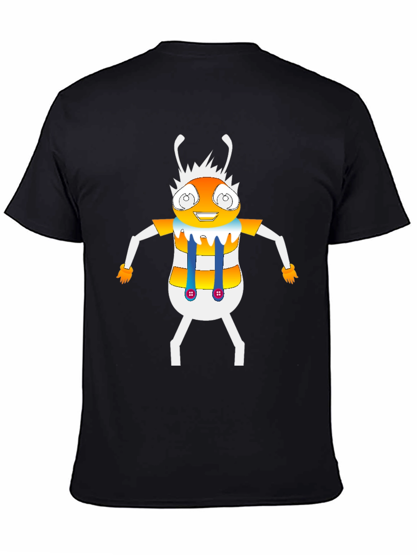 Cartoon Insect Graphic Tee - Black Crew Neck T-Shirt