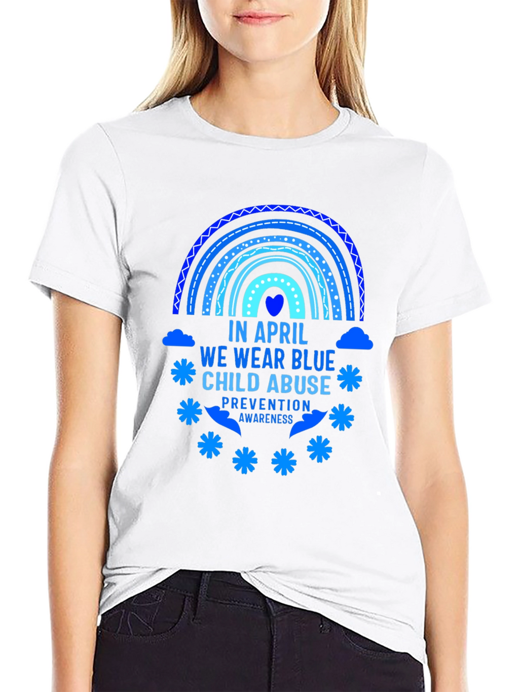 April Child Abuse Awareness Blue Rainbow T-Shirt