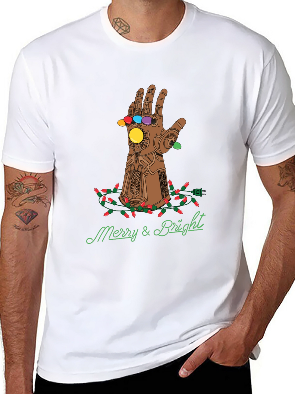 Merry & Bright Thanos Gauntlet Christmas T-Shirt