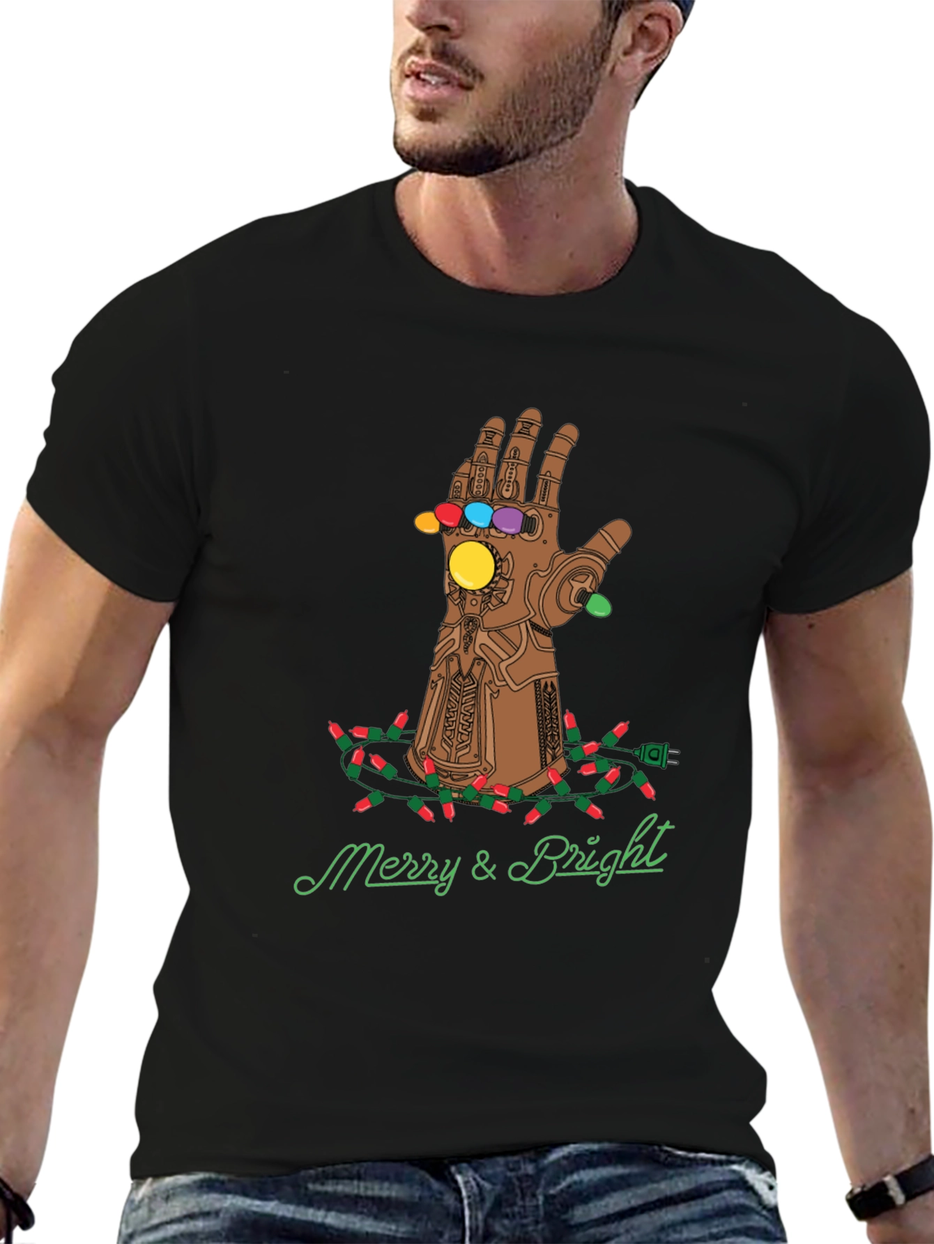 Merry & Bright Thanos Gauntlet Christmas T-Shirt