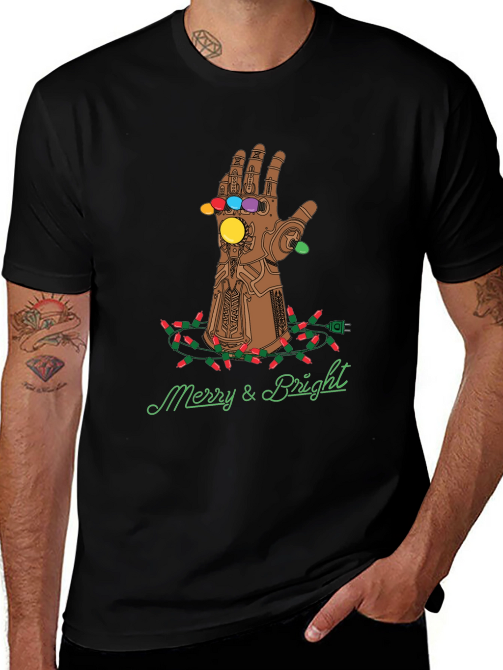 Merry & Bright Thanos Gauntlet Christmas T-Shirt
