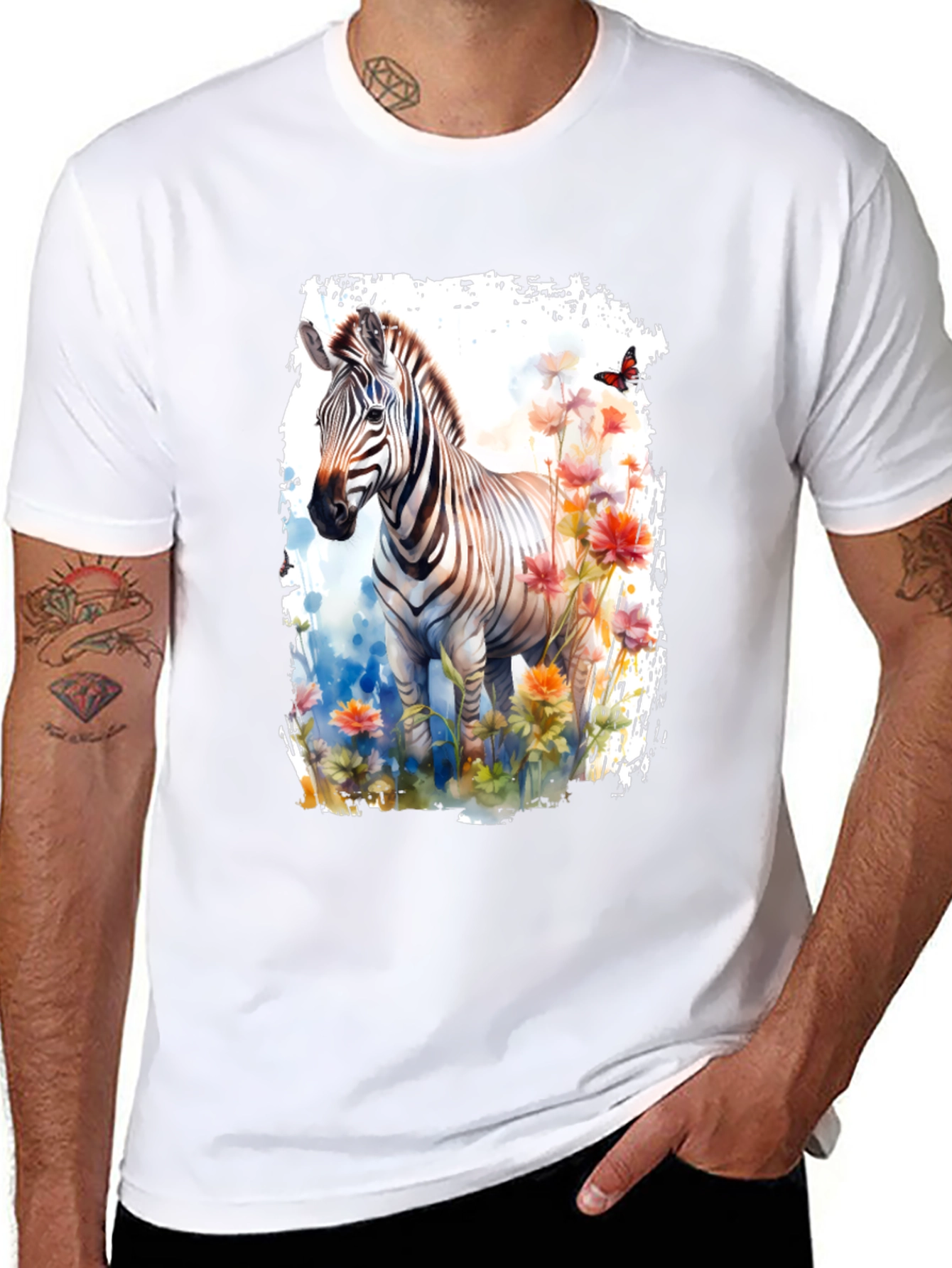 Zebra & Floral Graphic Black T-Shirt