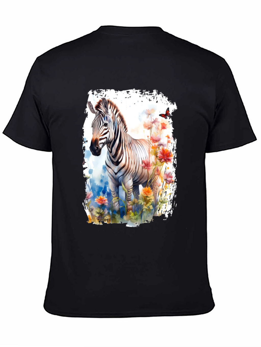 Zebra & Floral Graphic Black T-Shirt