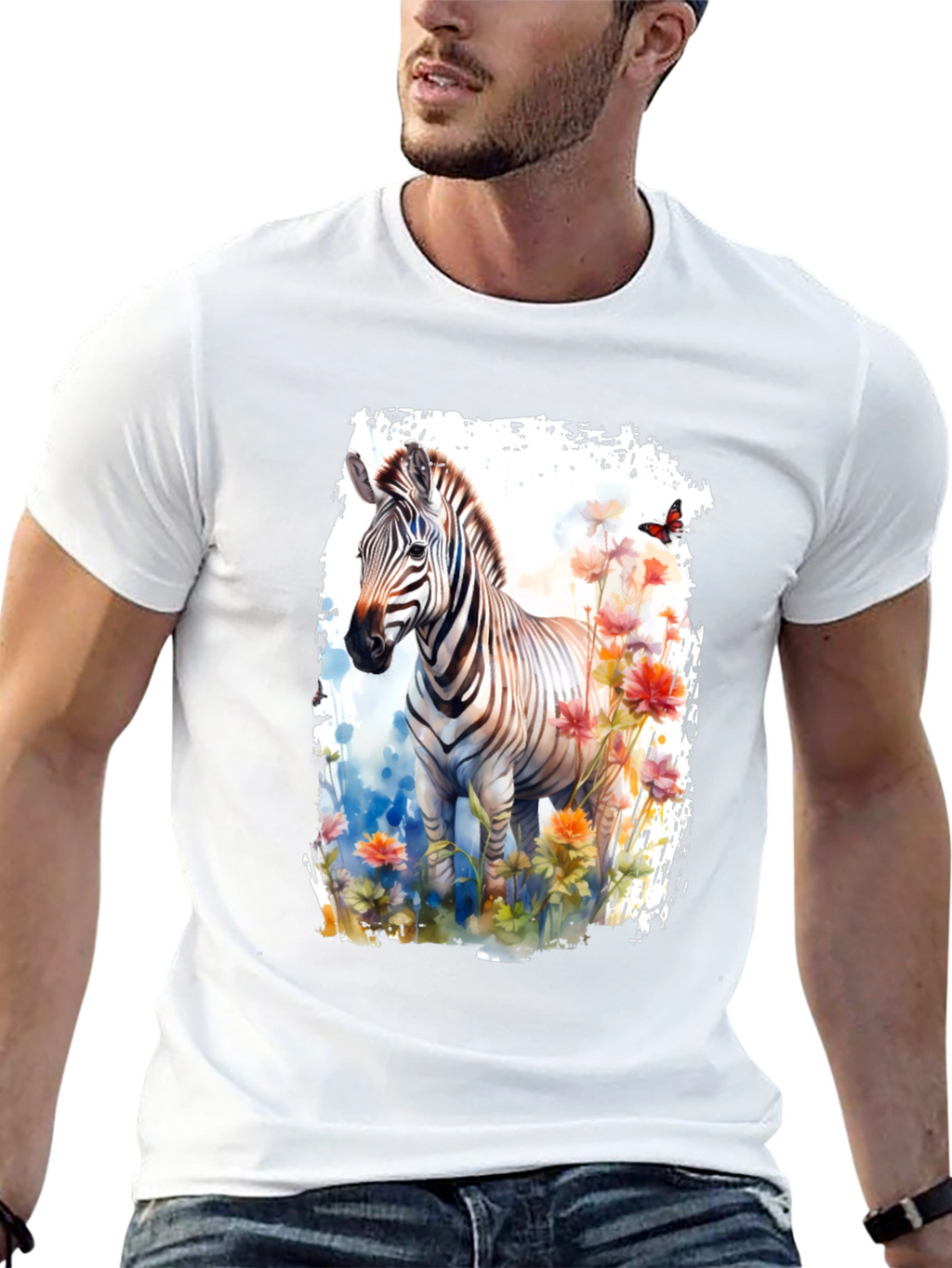 Zebra & Floral Graphic Black T-Shirt