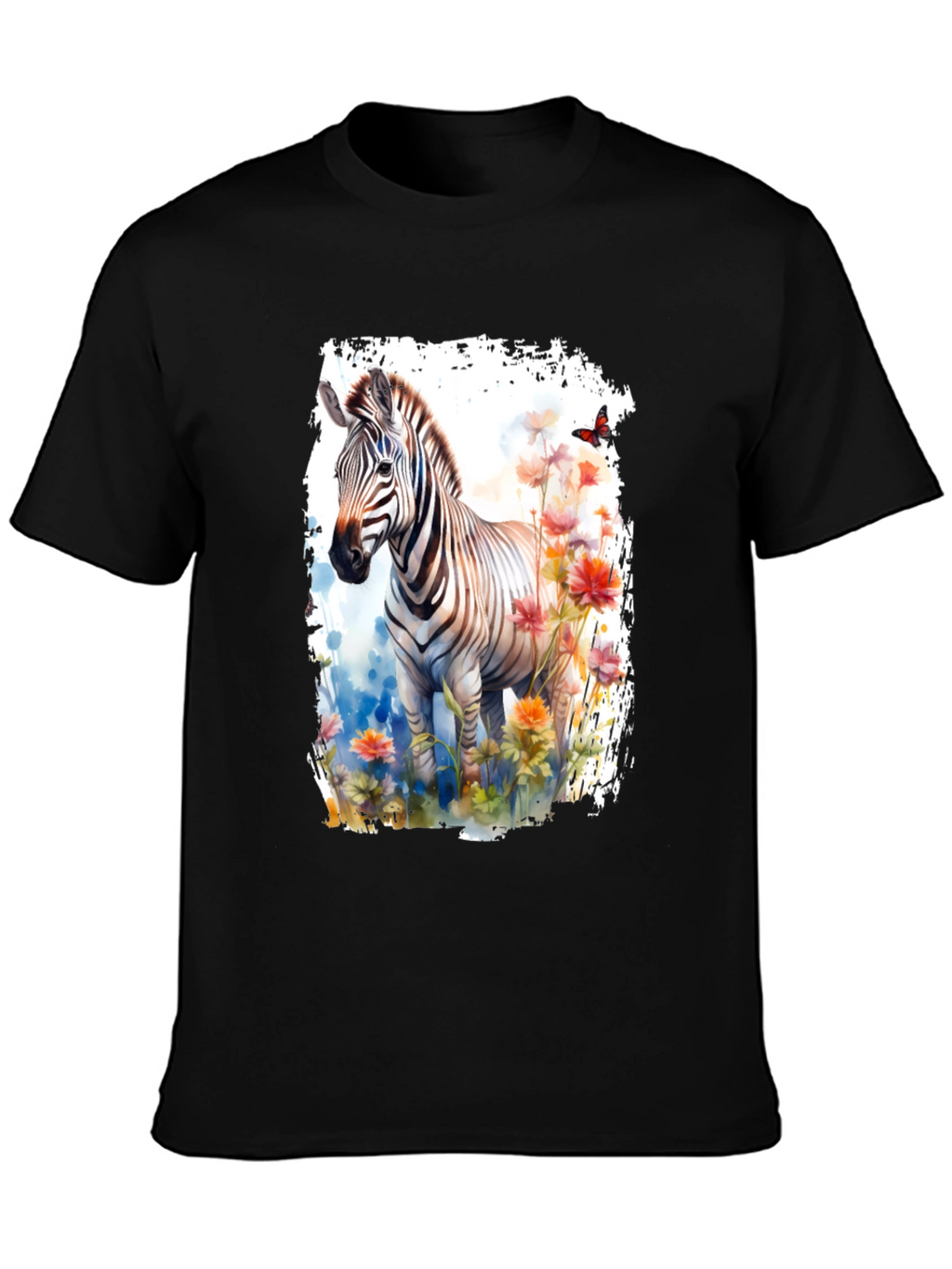 Zebra & Floral Graphic Black T-Shirt