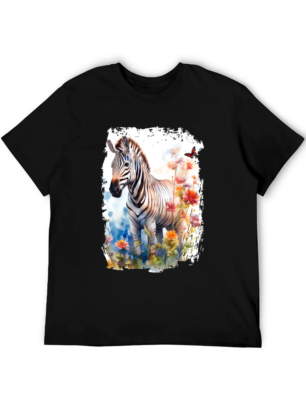 Zebra & Floral Graphic Black T-Shirt