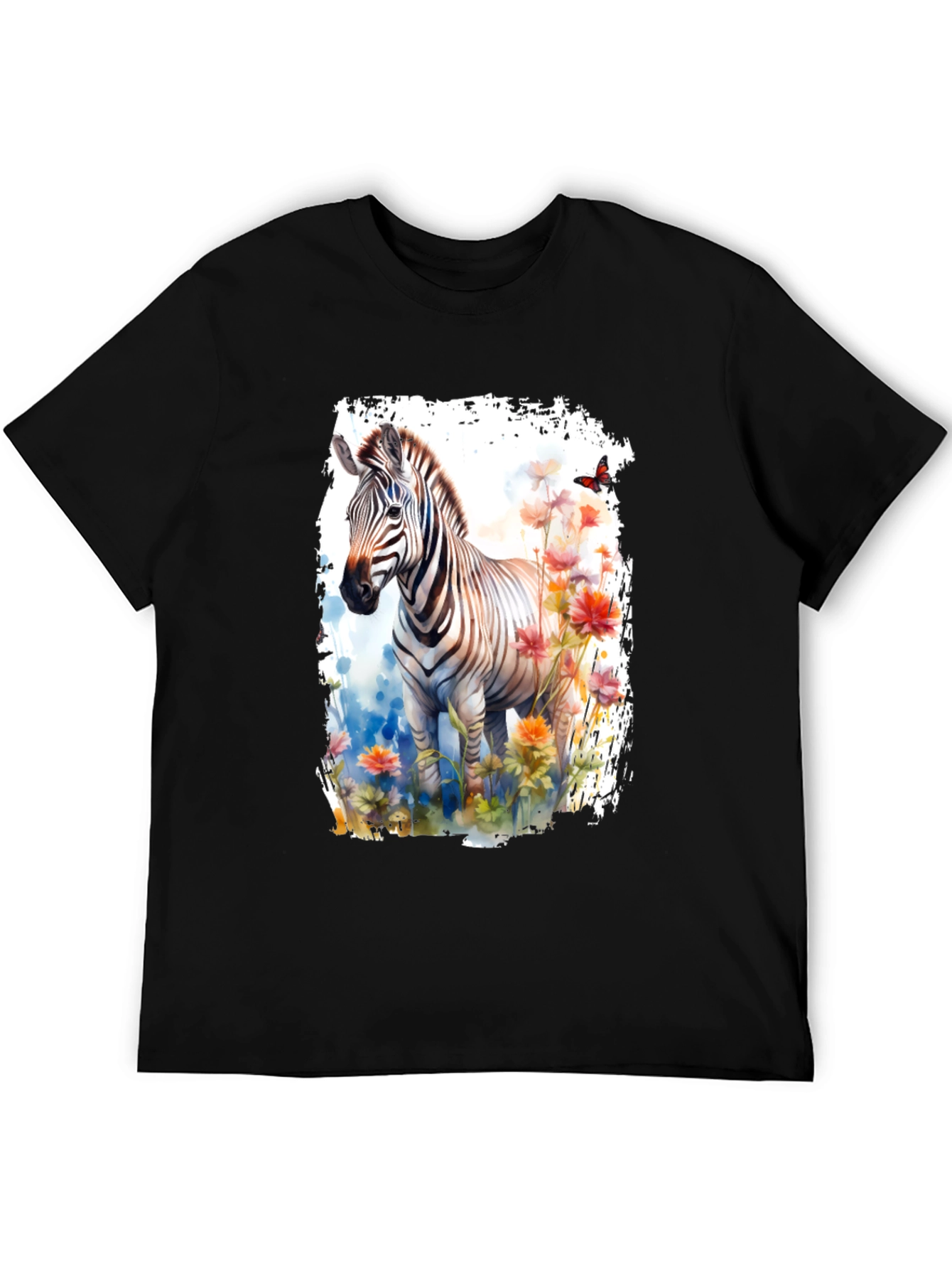 Zebra & Floral Graphic Black T-Shirt