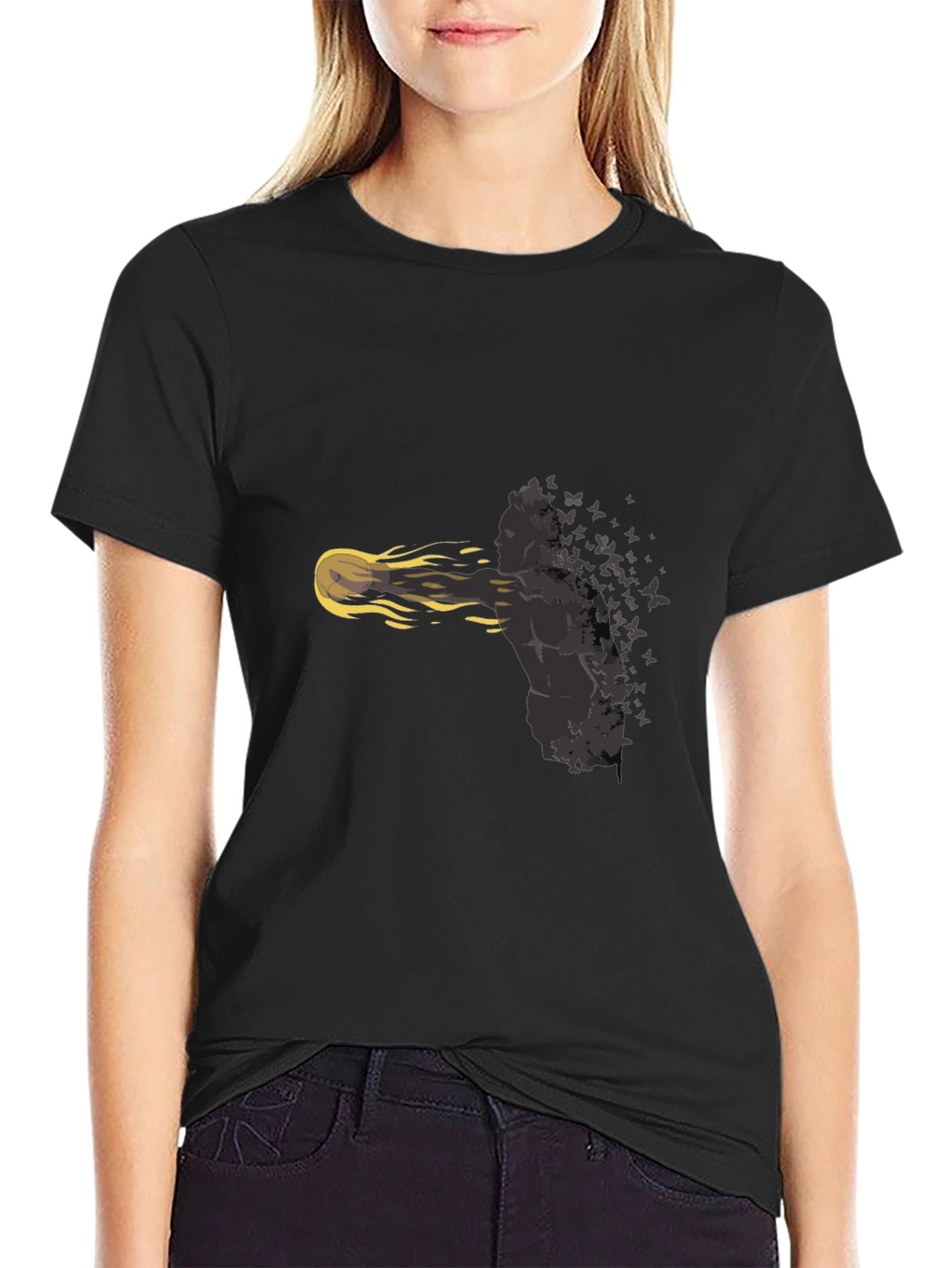 Mans Black T-Shirt: Butterfly Soul Design