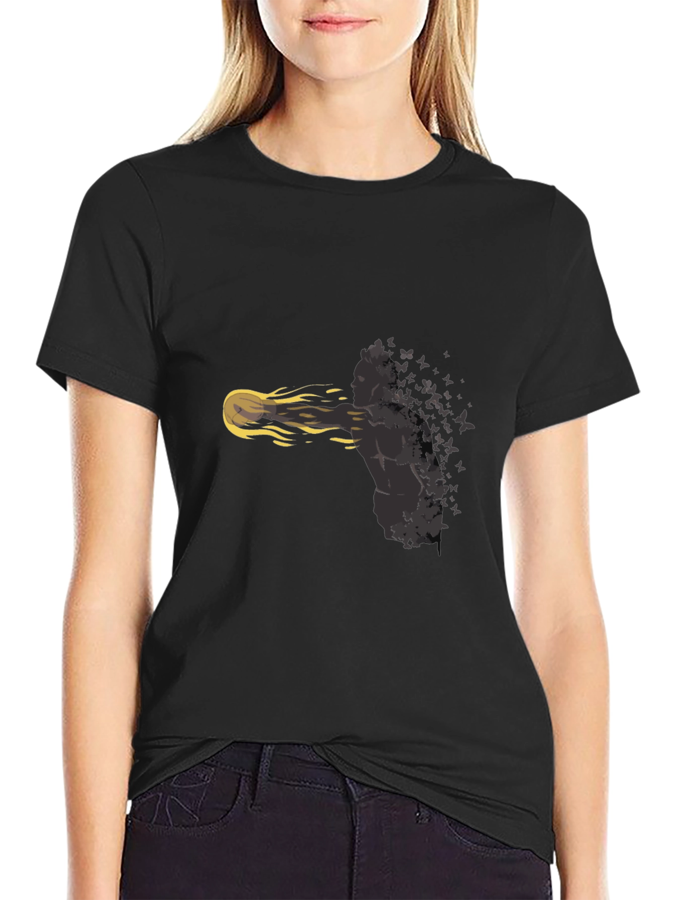 Mans Black T-Shirt: Butterfly Soul Design
