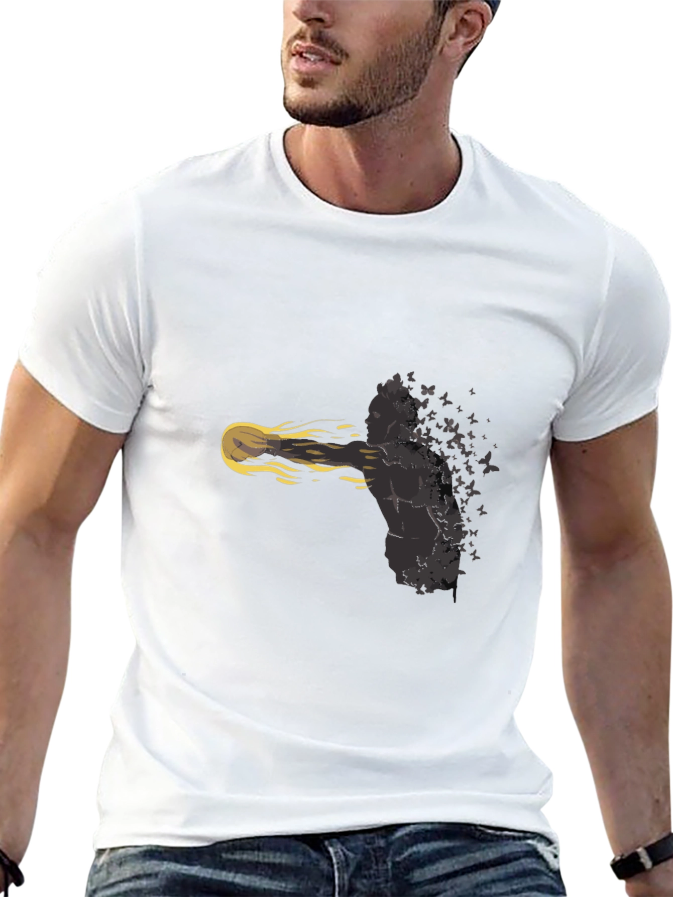 Mans Black T-Shirt: Butterfly Soul Design