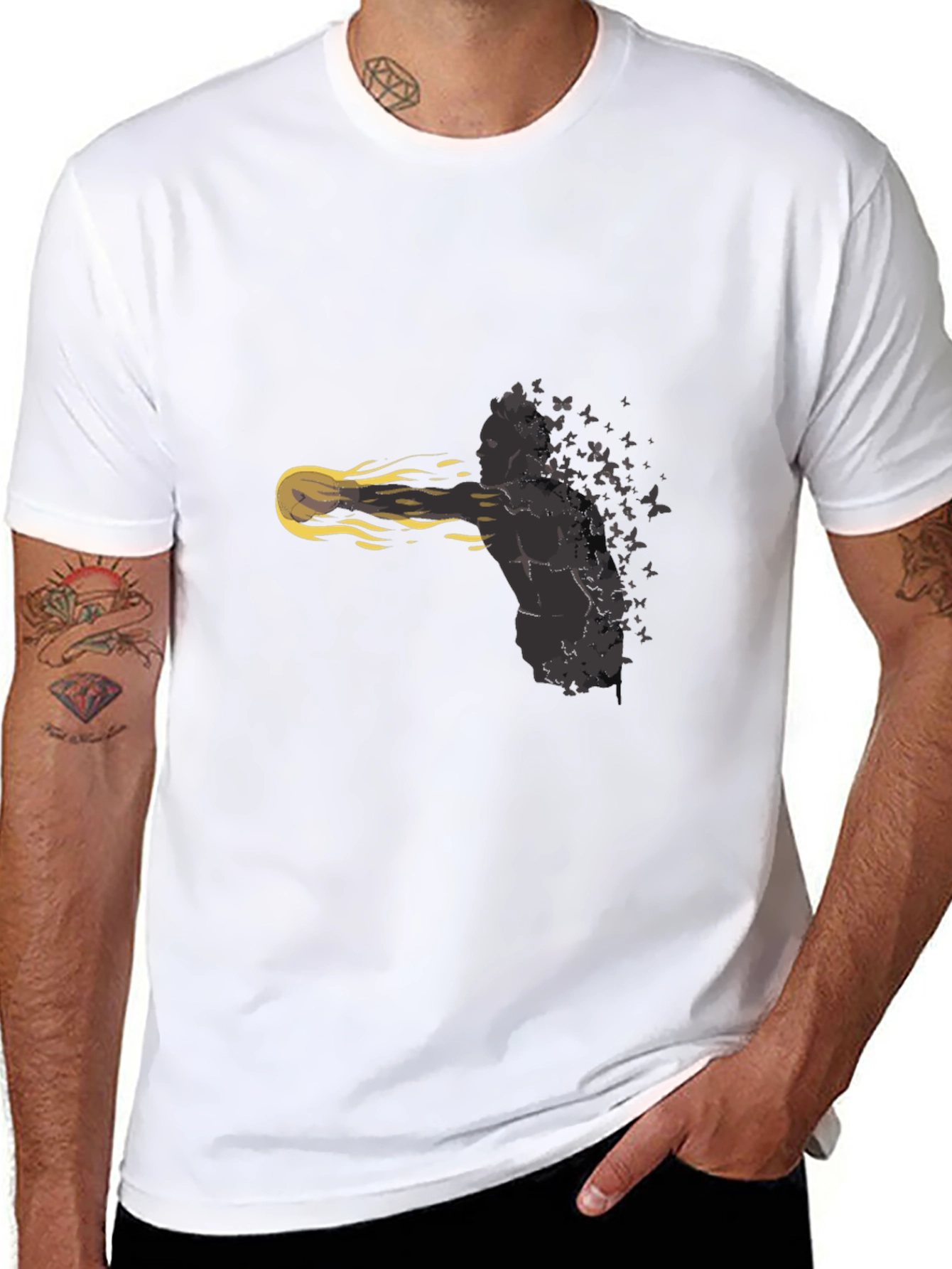 Mans Black T-Shirt: Butterfly Soul Design