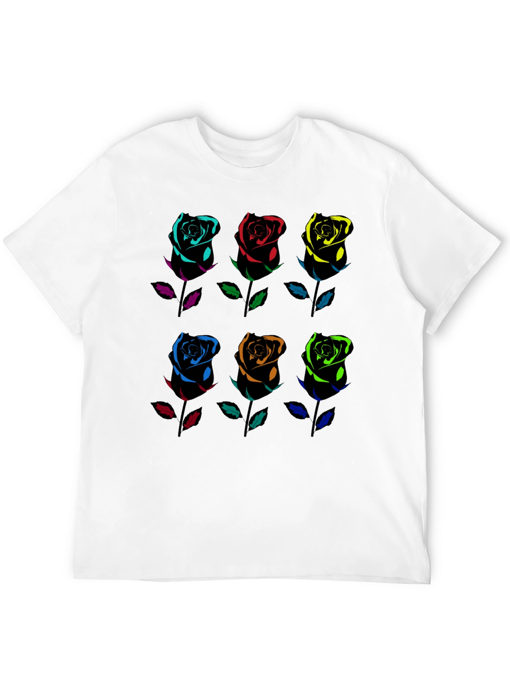 Rainbow Roses Graphic Tee - Black Cotton T-Shirt