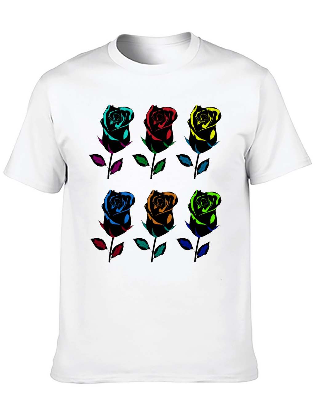 Rainbow Roses Graphic Tee - Black Cotton T-Shirt