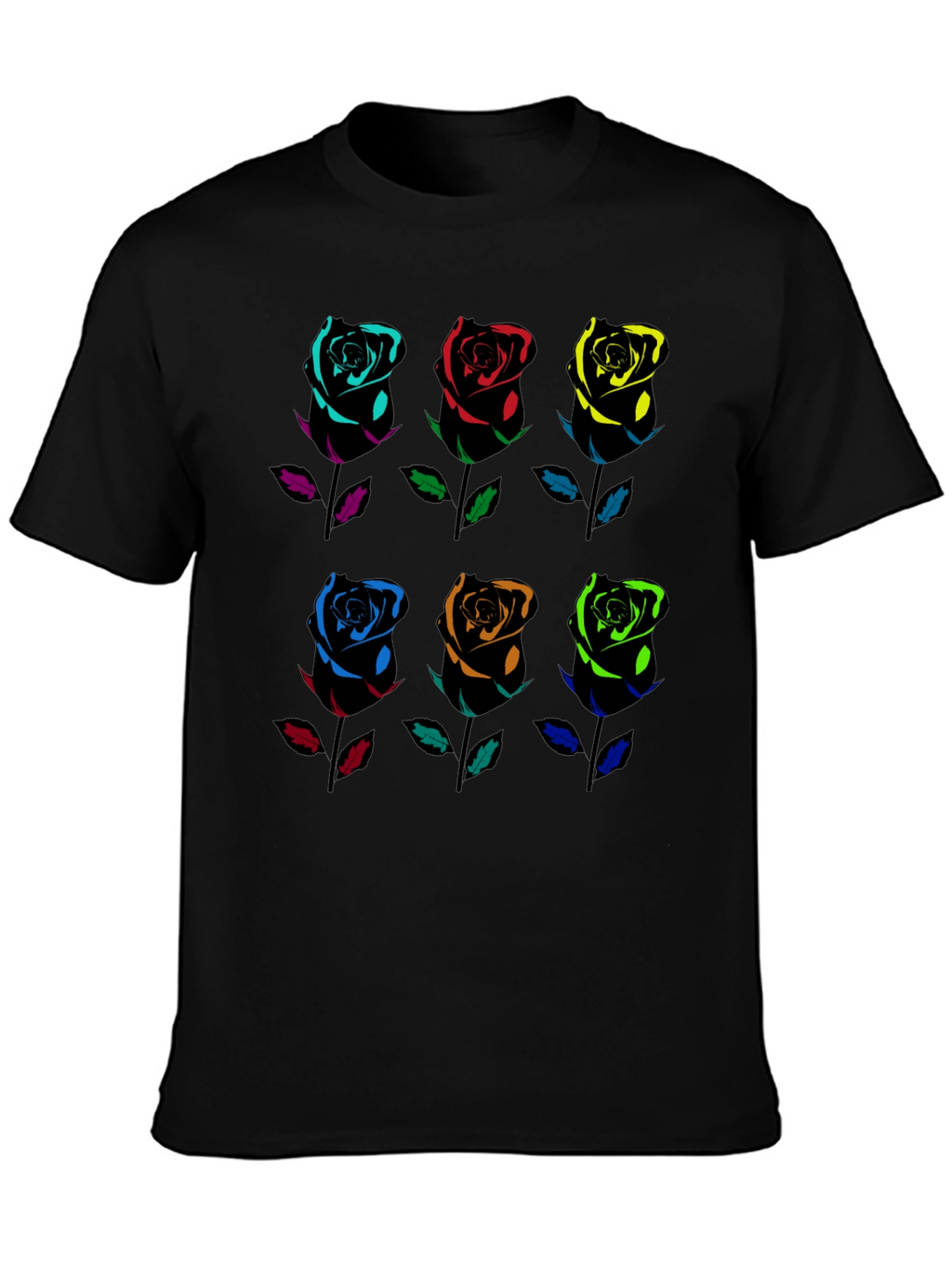 Rainbow Roses Graphic Tee - Black Cotton T-Shirt