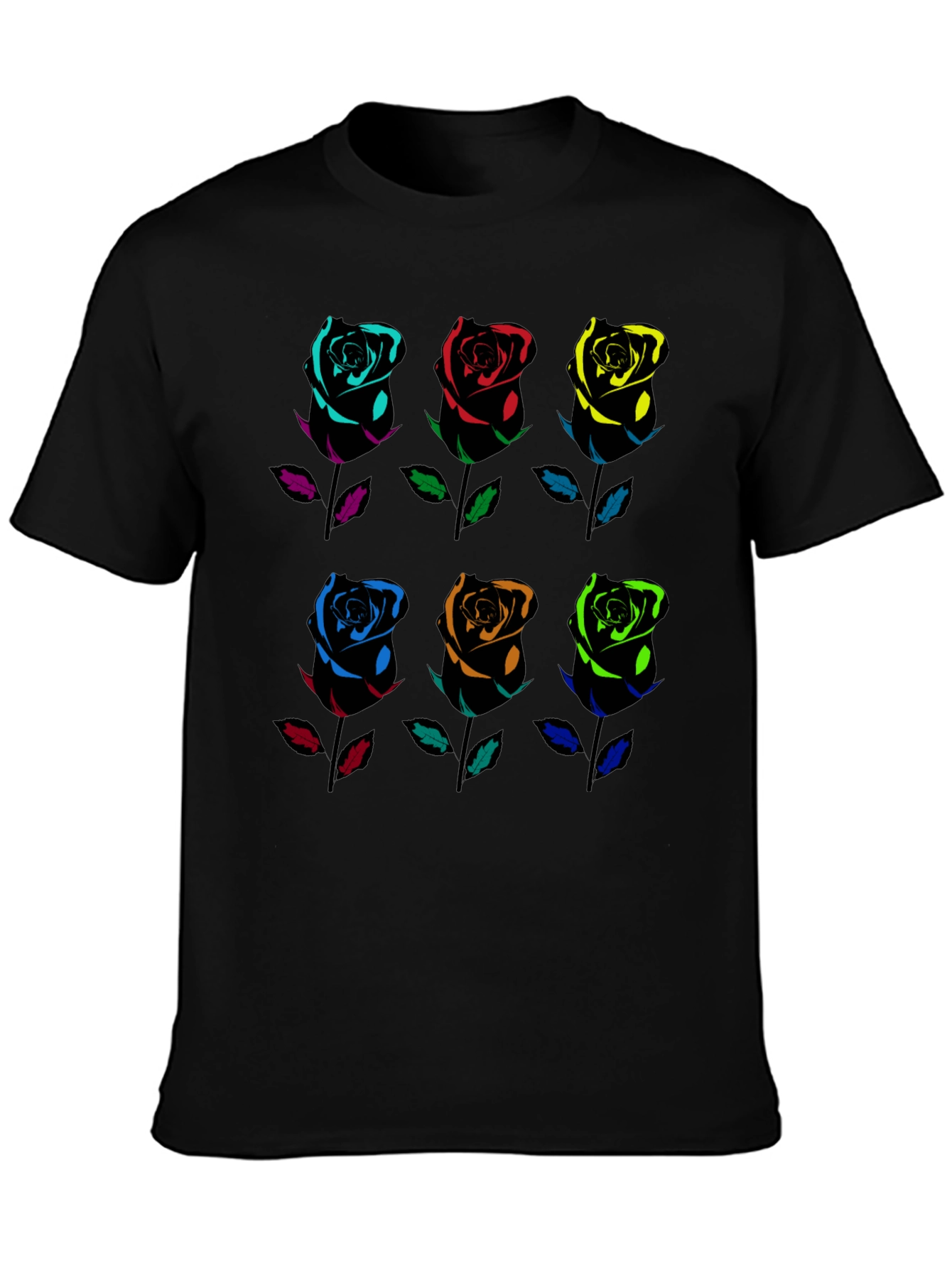 Rainbow Roses Graphic Tee - Black Cotton T-Shirt