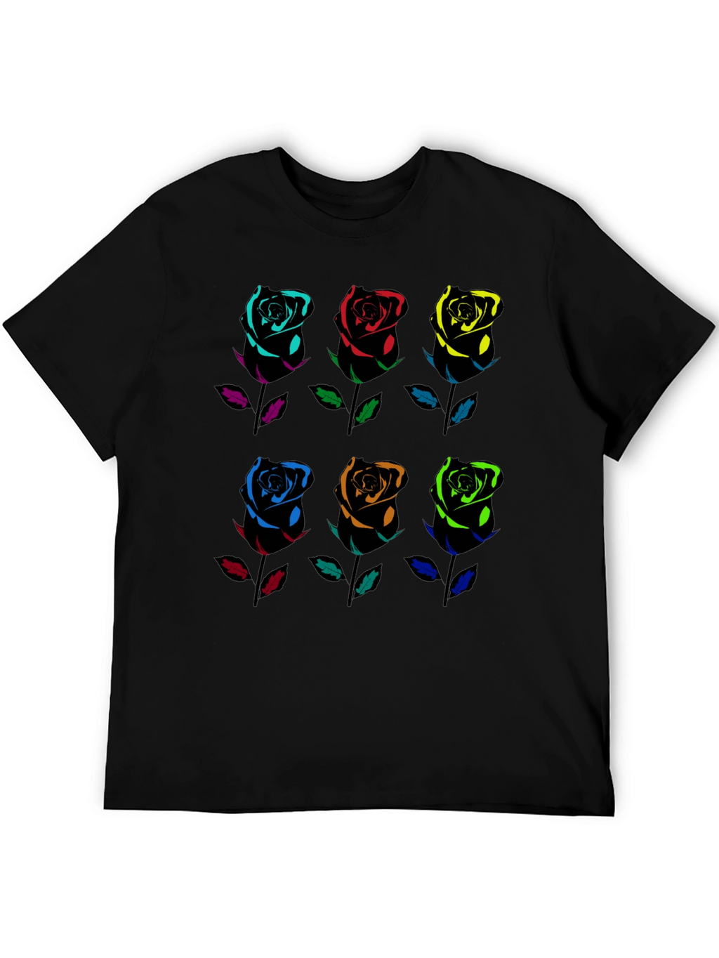 Rainbow Roses Graphic Tee - Black Cotton T-Shirt