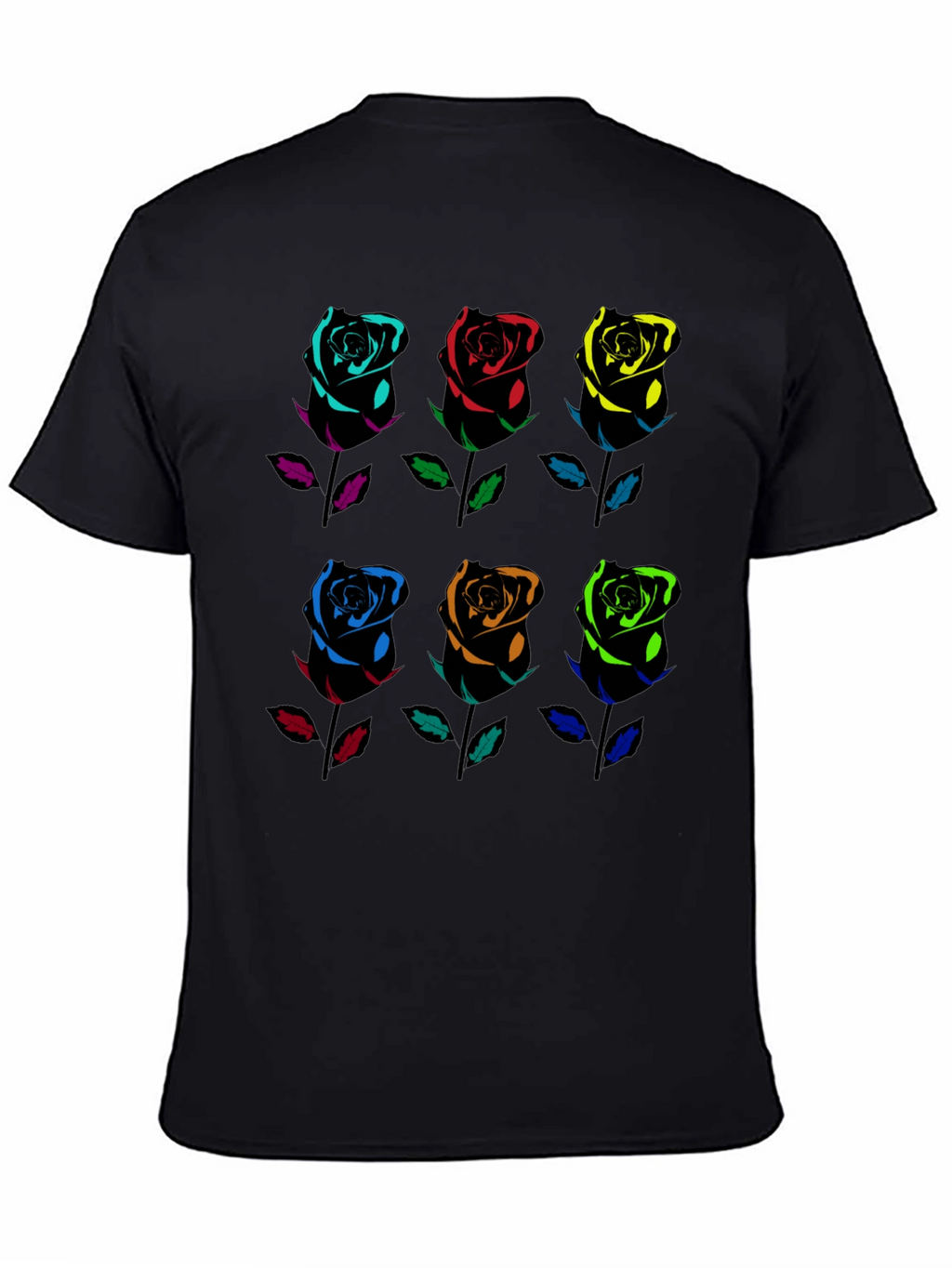 Rainbow Roses Graphic Tee - Black Cotton T-Shirt