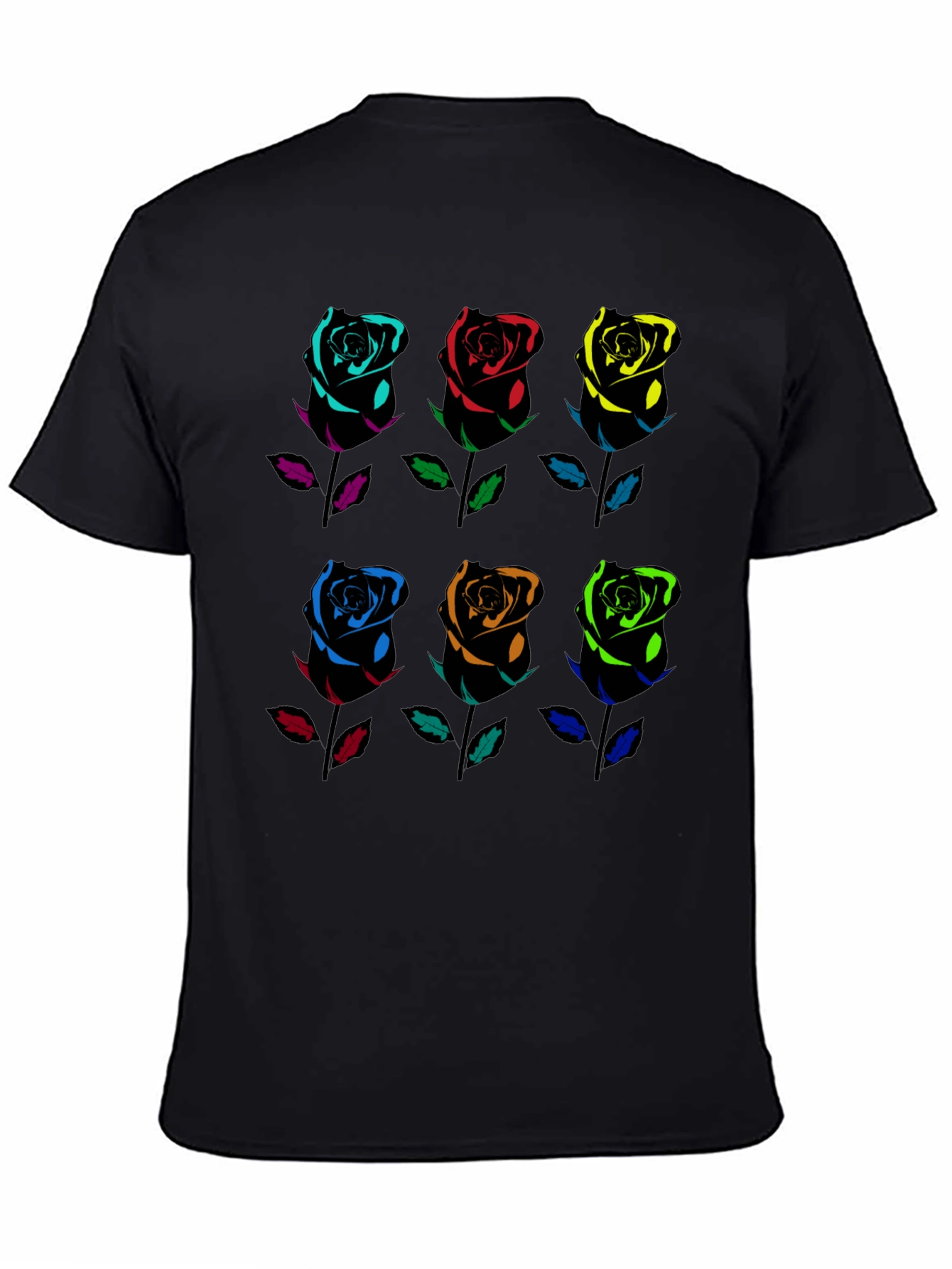 Rainbow Roses Graphic Tee - Black Cotton T-Shirt