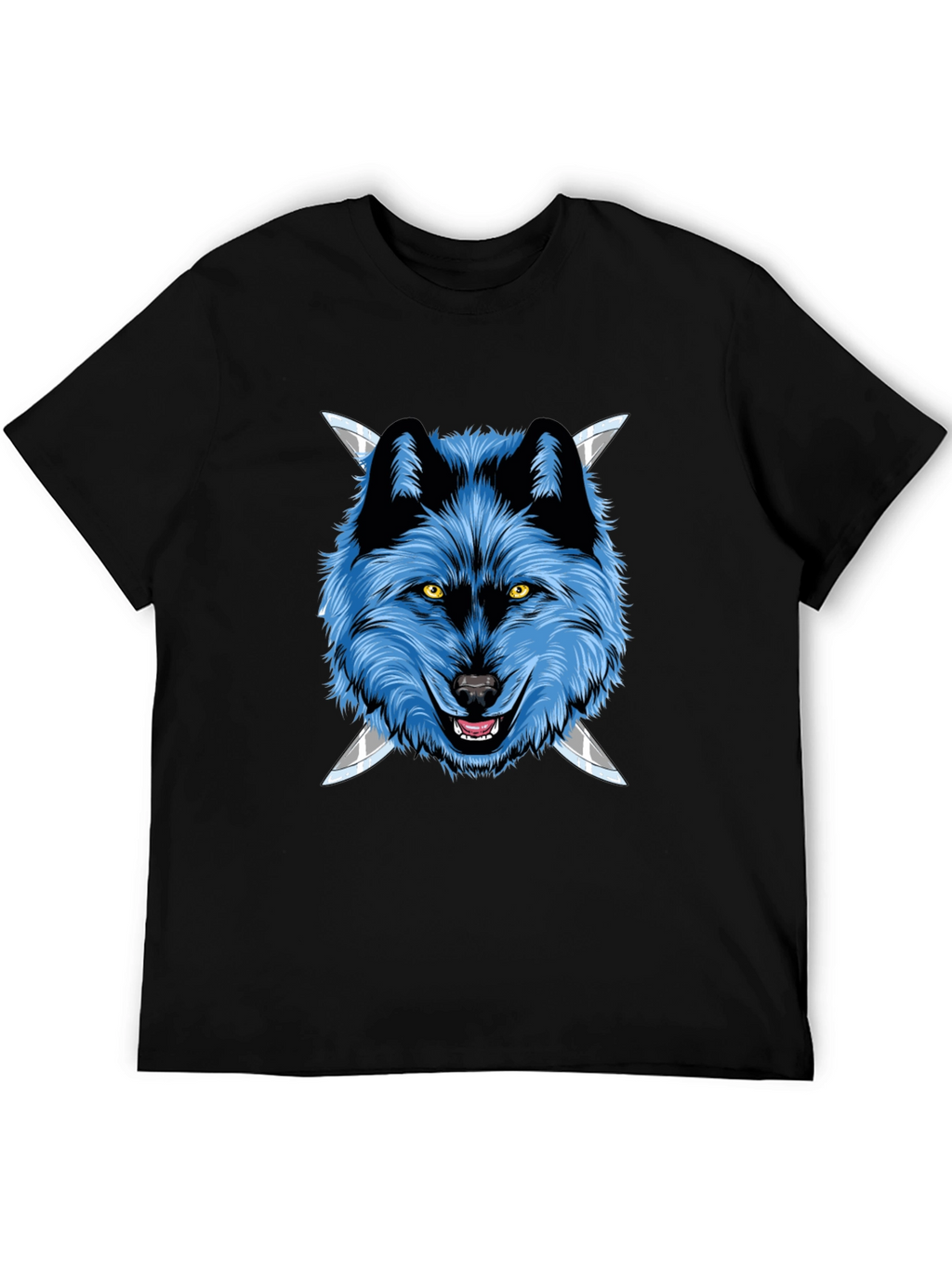 Wolf Graphic Tee: Fierce Blue Wolf with Knives
