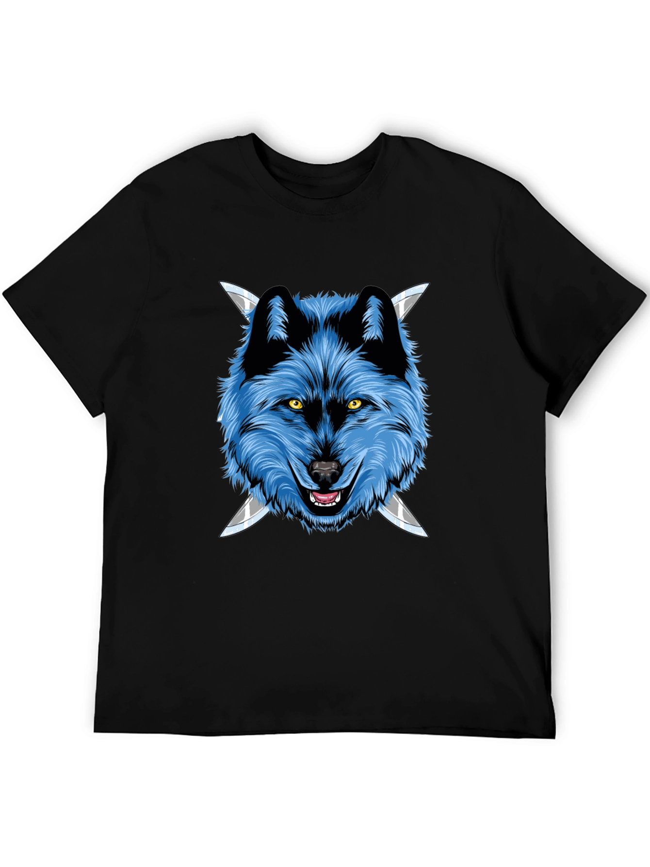 Wolf Graphic Tee: Fierce Blue Wolf with Knives