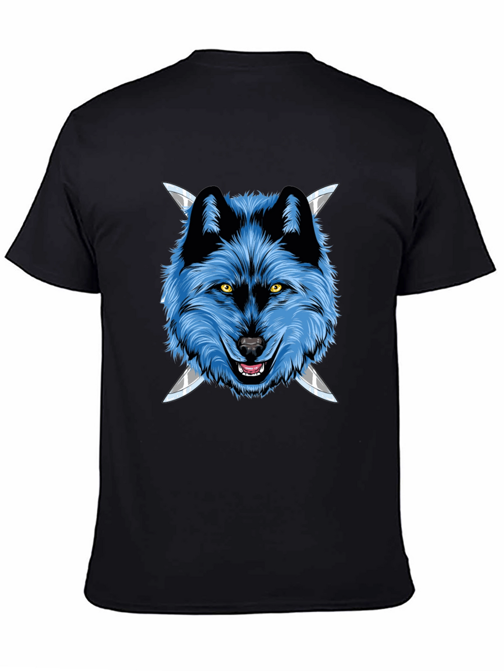 Wolf Graphic Tee: Fierce Blue Wolf with Knives