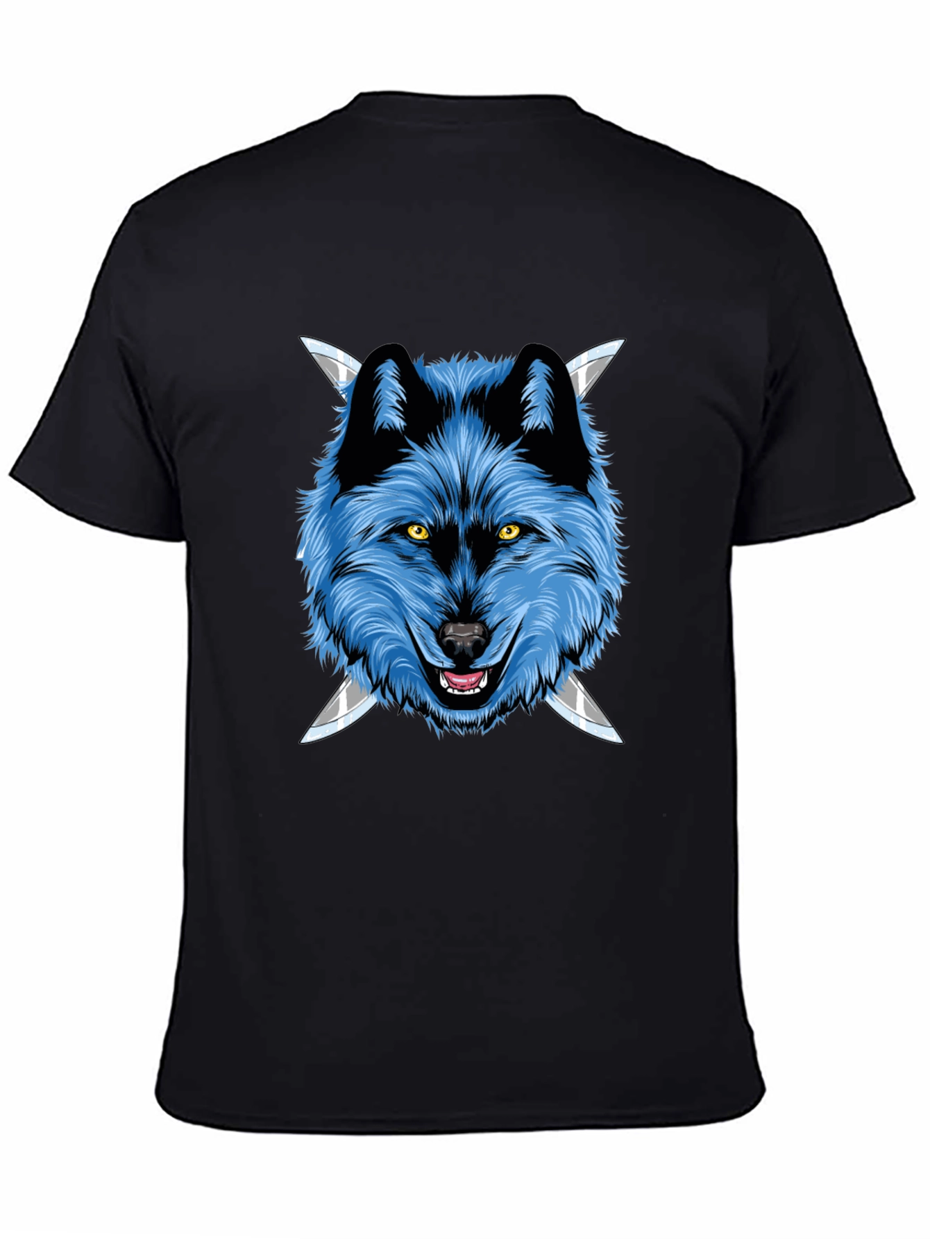 Wolf Graphic Tee: Fierce Blue Wolf with Knives