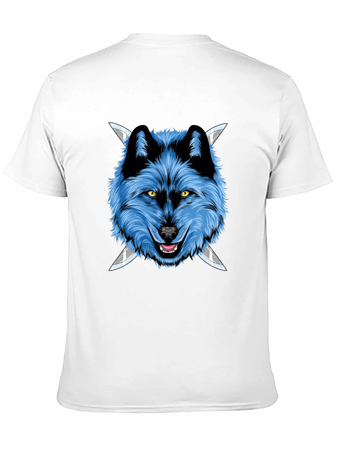 Wolf Graphic Tee: Fierce Blue Wolf with Knives