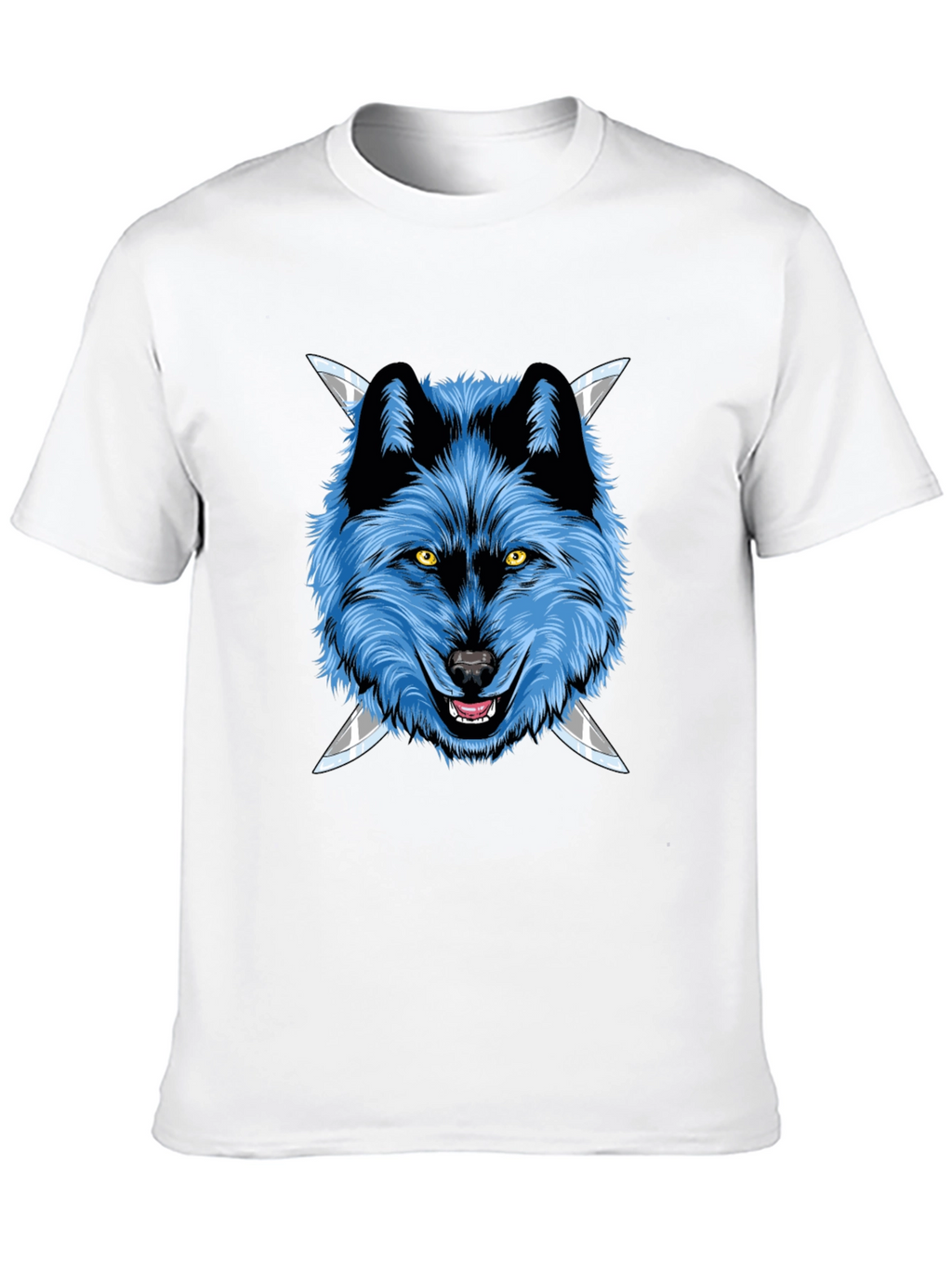 Wolf Graphic Tee: Fierce Blue Wolf with Knives