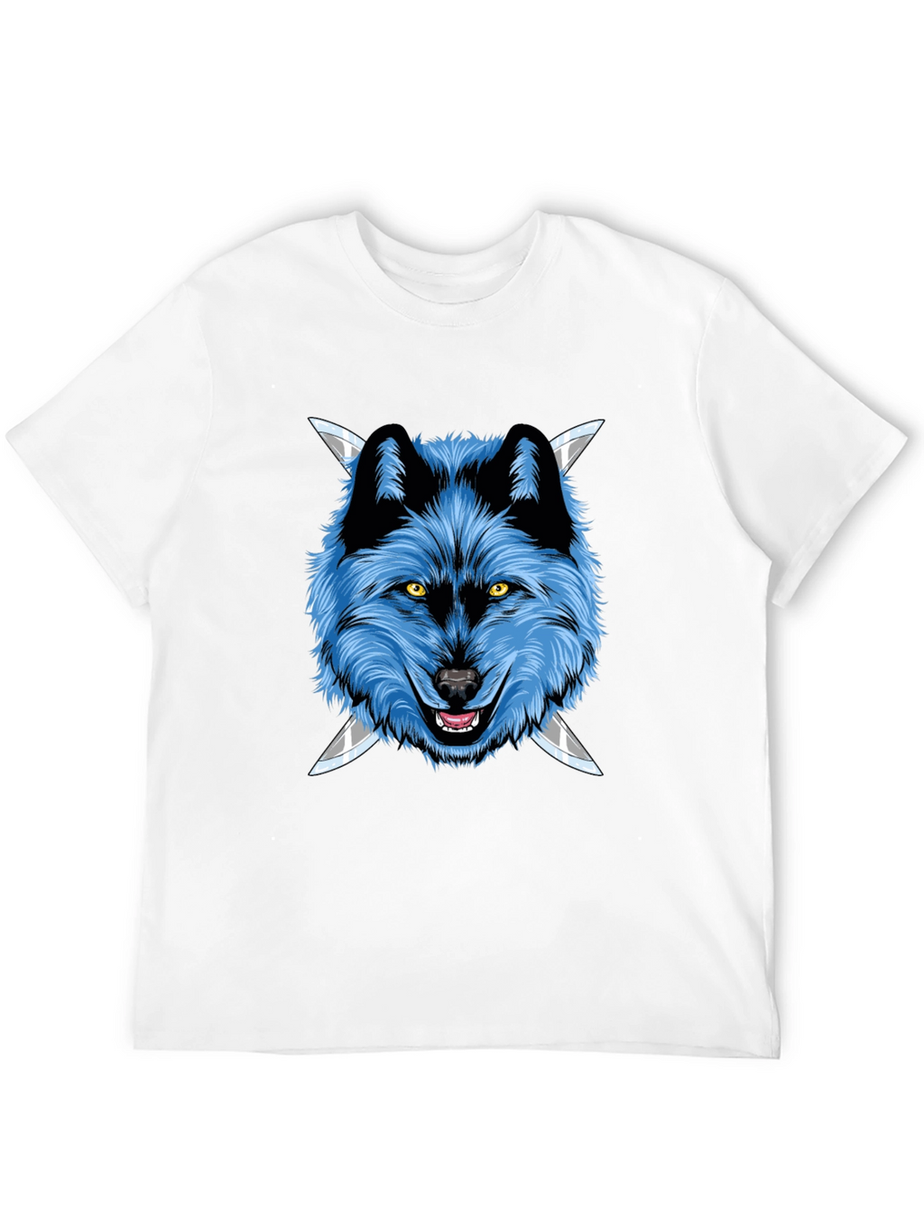 Wolf Graphic Tee: Fierce Blue Wolf with Knives