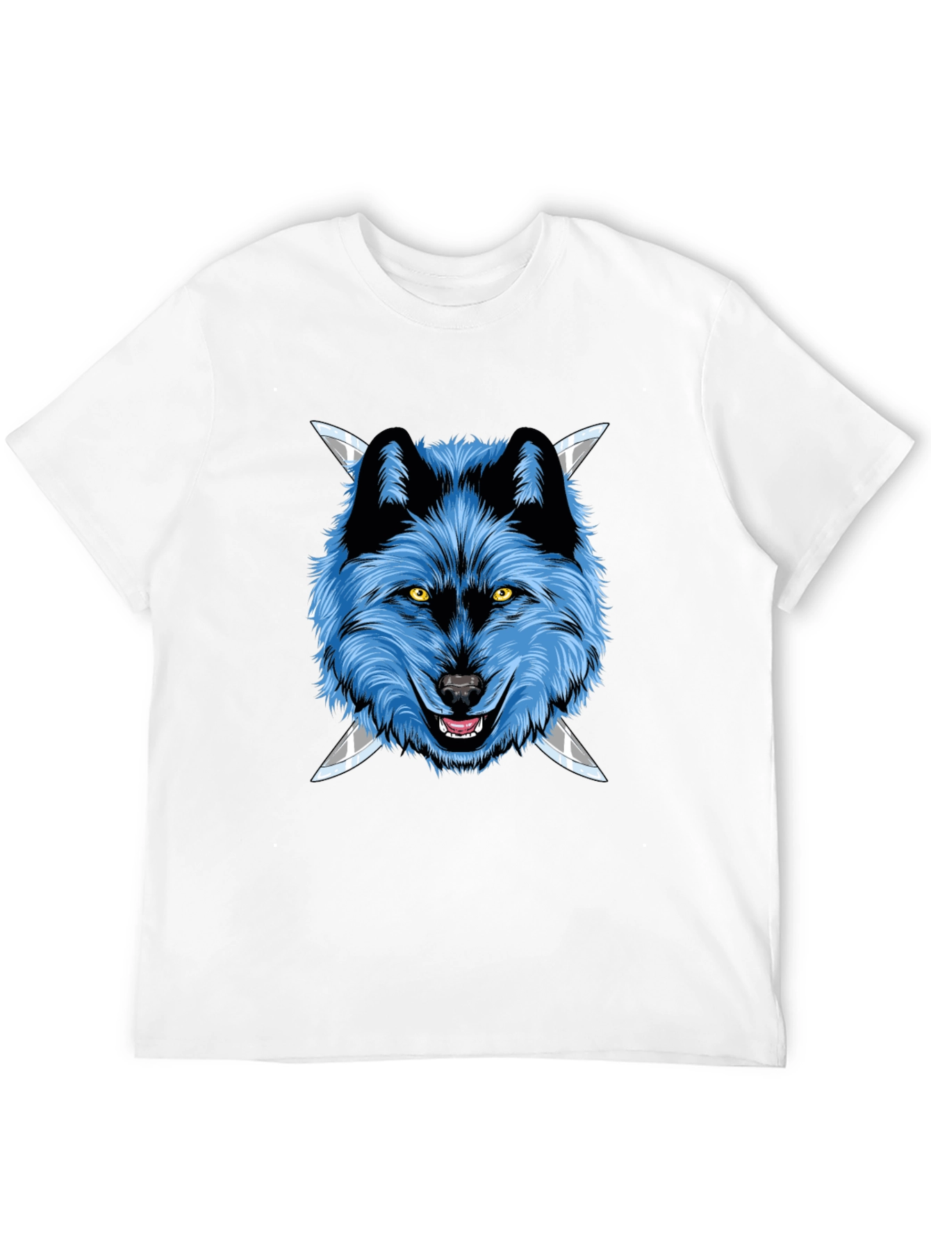 Wolf Graphic Tee: Fierce Blue Wolf with Knives