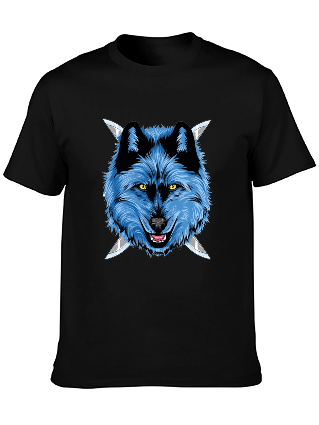 Wolf Graphic Tee: Fierce Blue Wolf with Knives