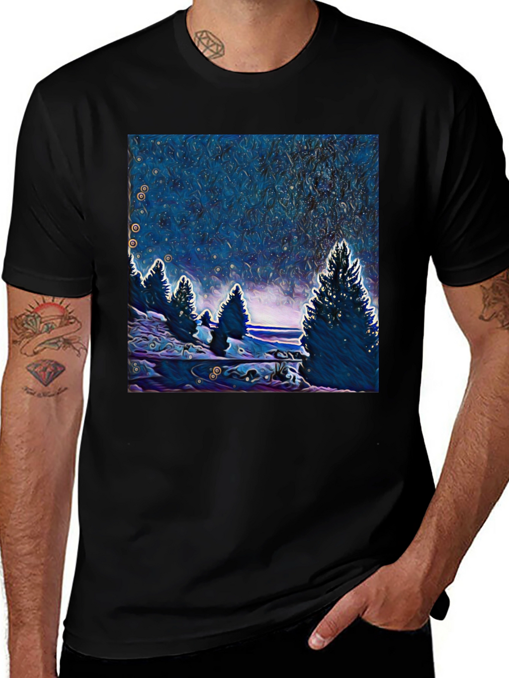 Starry Night Trees Graphic T-Shirt