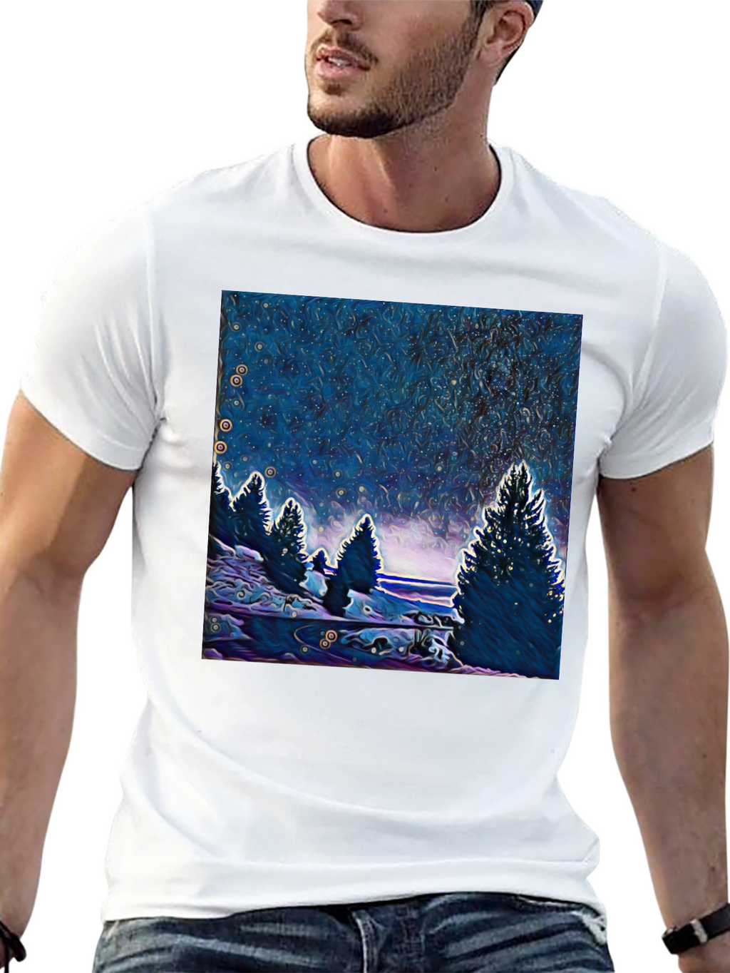 Starry Night Trees Graphic T-Shirt