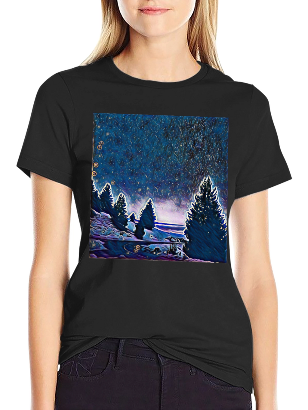 Starry Night Trees Graphic T-Shirt