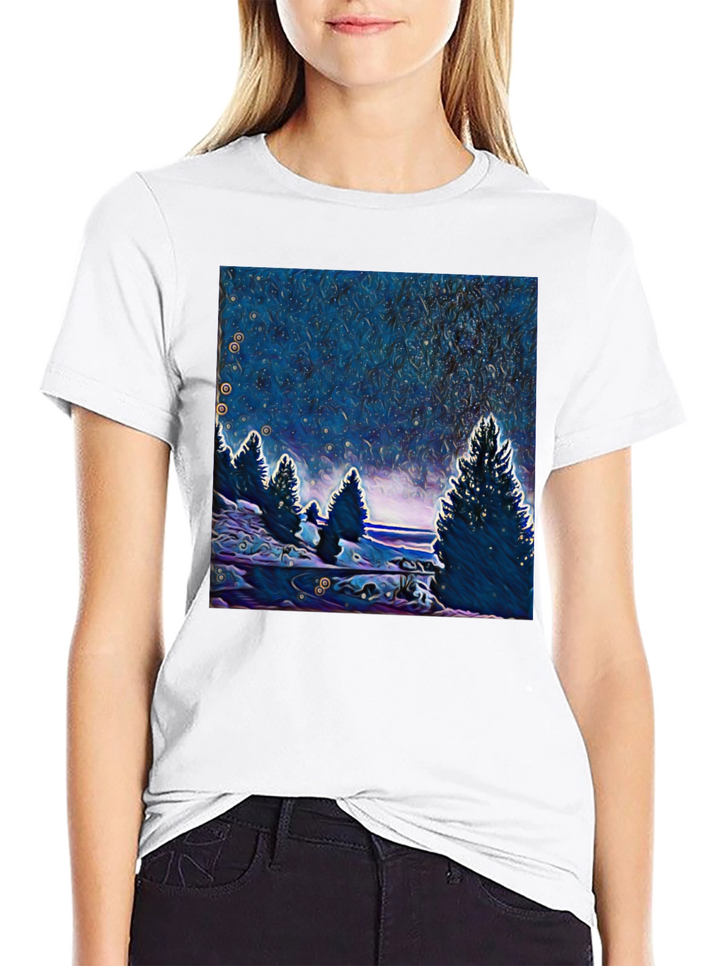 Starry Night Trees Graphic T-Shirt