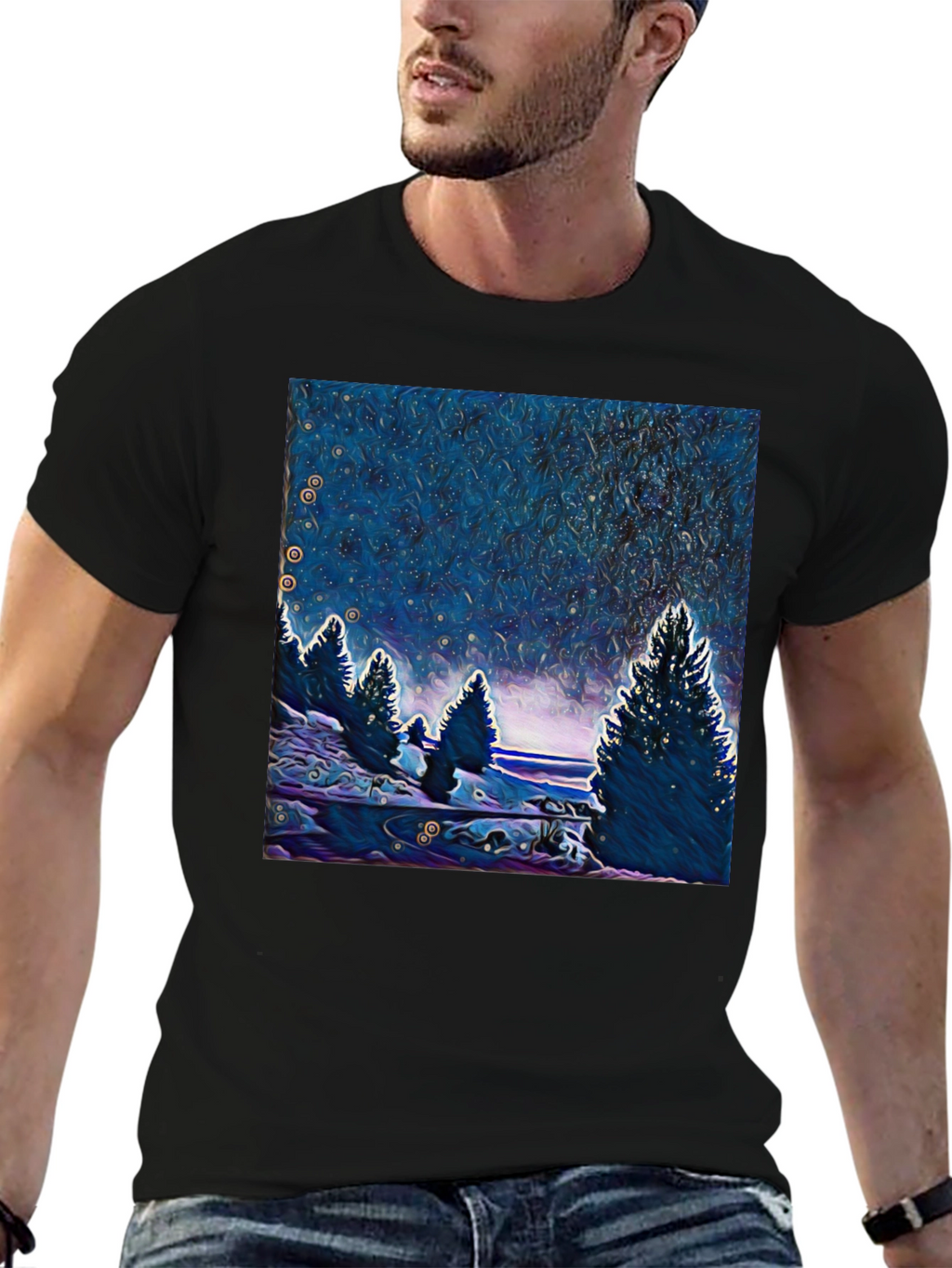 Starry Night Trees Graphic T-Shirt