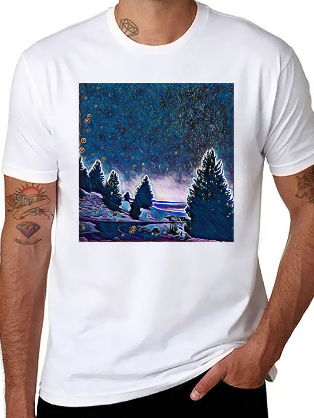 Starry Night Trees Graphic T-Shirt