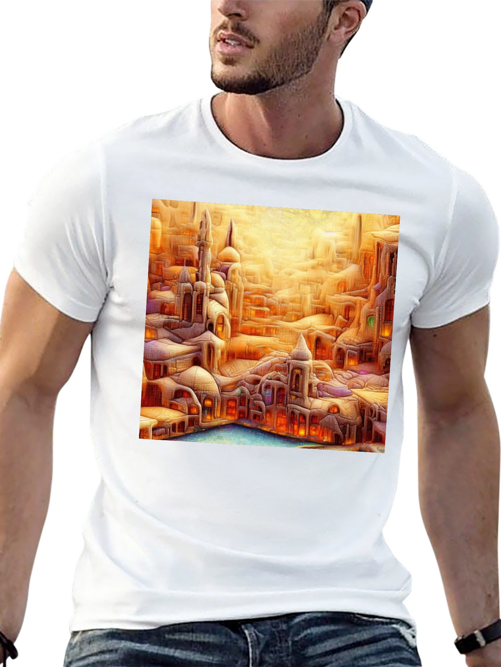 Fantasy Cityscape Graphic Tee - Unique Art T-Shirt