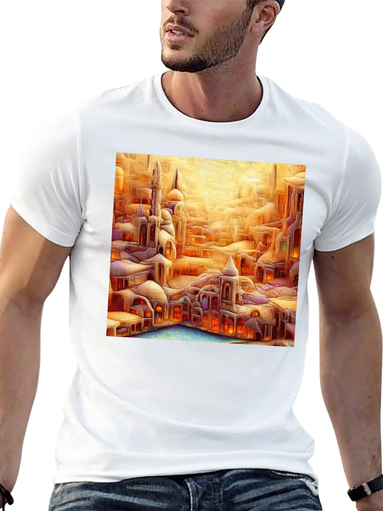 Fantasy Cityscape Graphic Tee - Unique Art T-Shirt