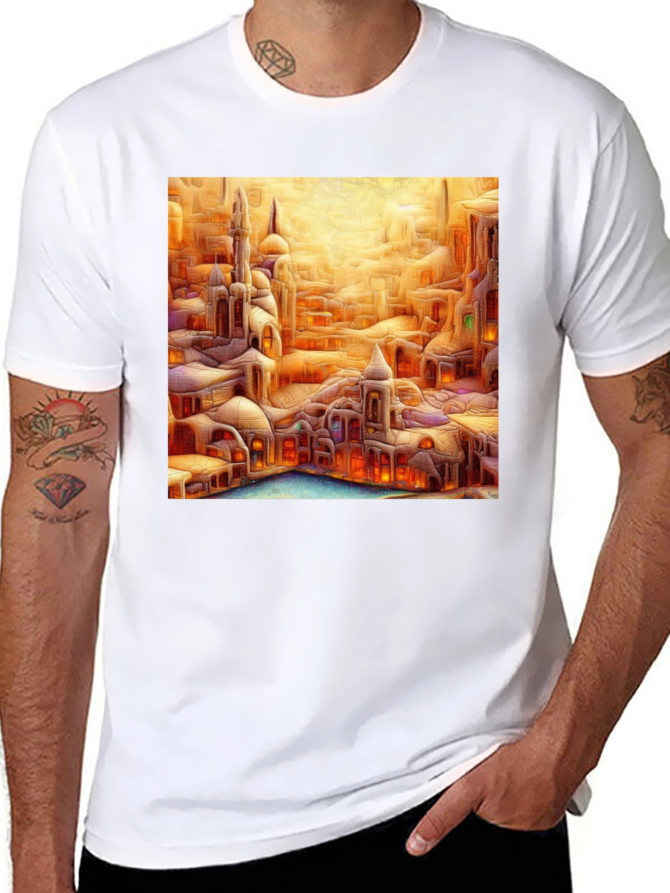 Fantasy Cityscape Graphic Tee - Unique Art T-Shirt