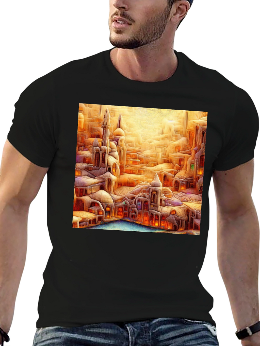 Fantasy Cityscape Graphic Tee - Unique Art T-Shirt