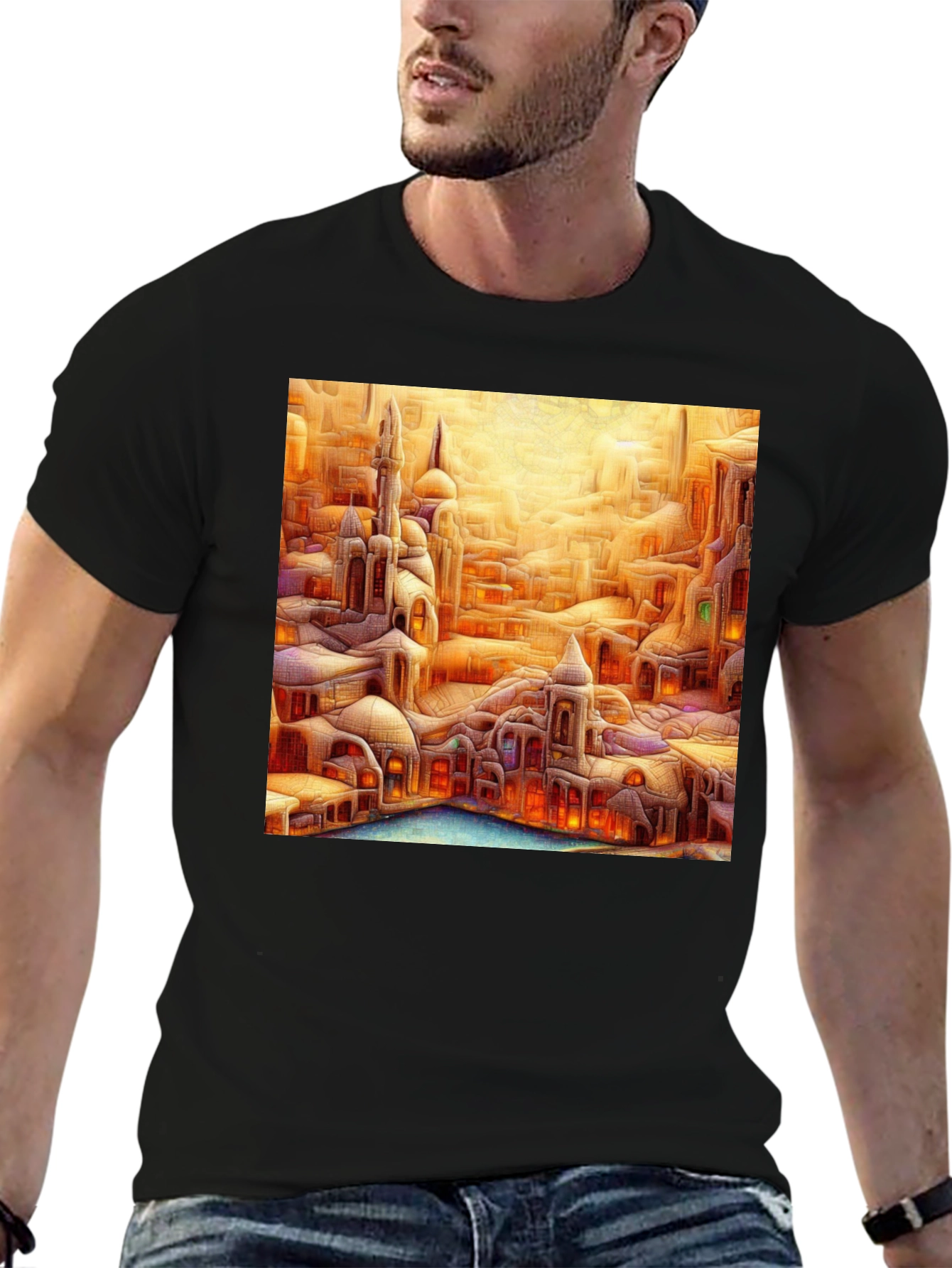 Fantasy Cityscape Graphic Tee - Unique Art T-Shirt