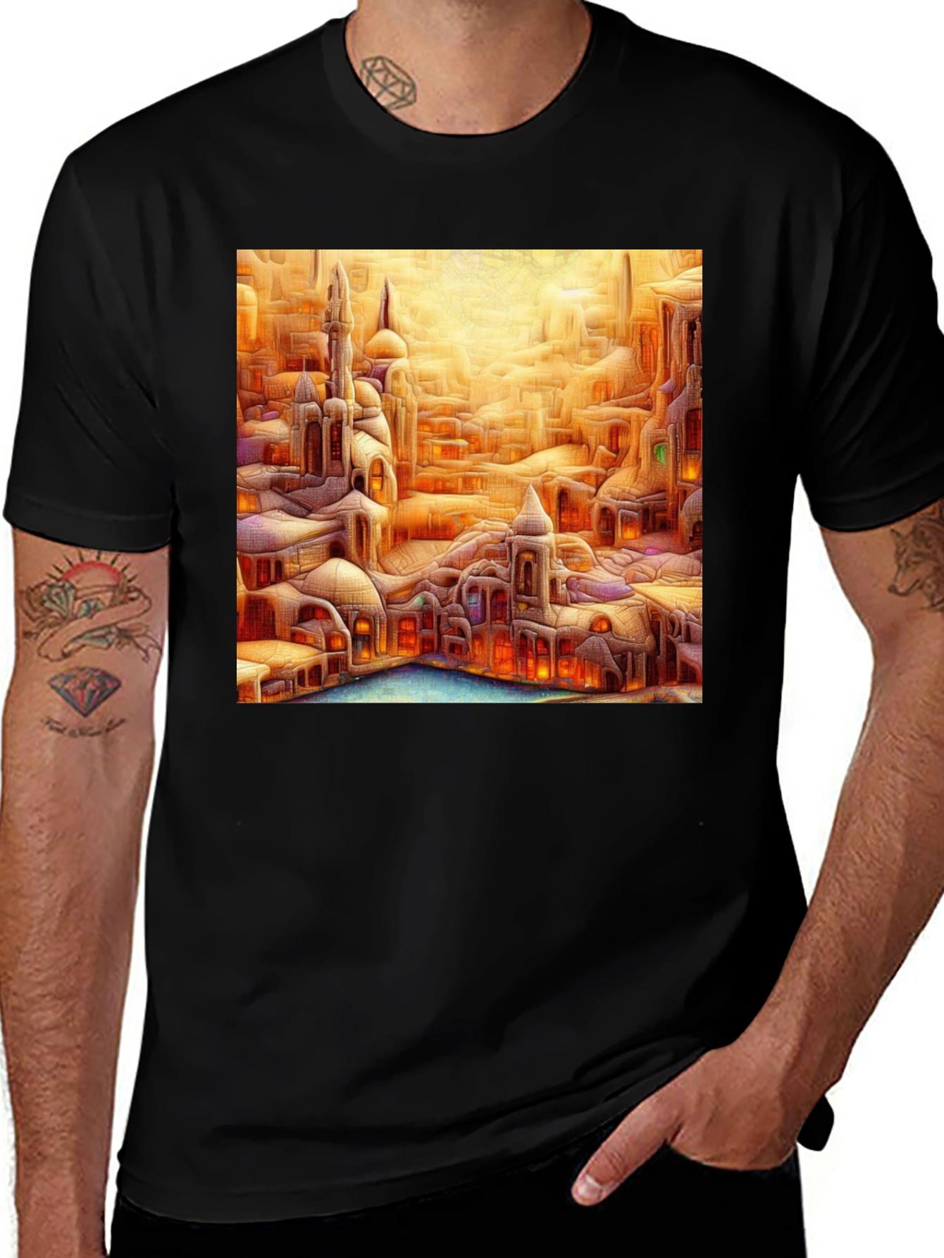 Fantasy Cityscape Graphic Tee - Unique Art T-Shirt