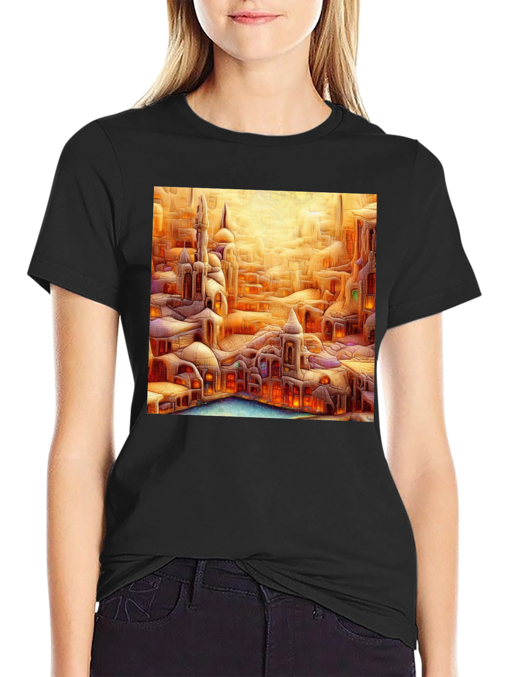 Fantasy Cityscape Graphic Tee - Unique Art T-Shirt